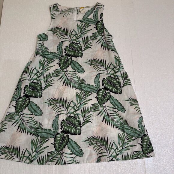C‎ &C California Linen Dress Womens Small Green And White Leaf Pockets Swing - Picture 15 of 16